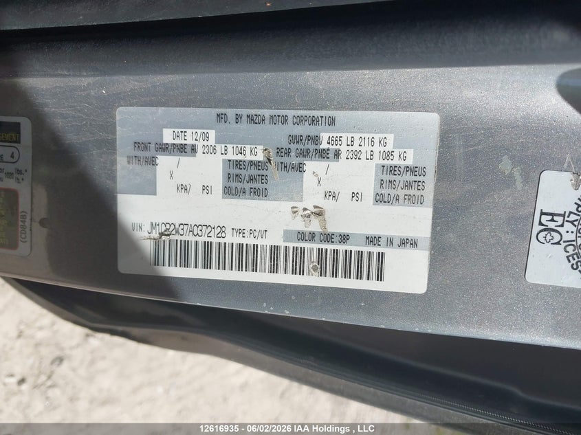 2010 Mazda Mazda5 Gs/Gt VIN: JM1CR2W37A0372128 Lot: 12616935