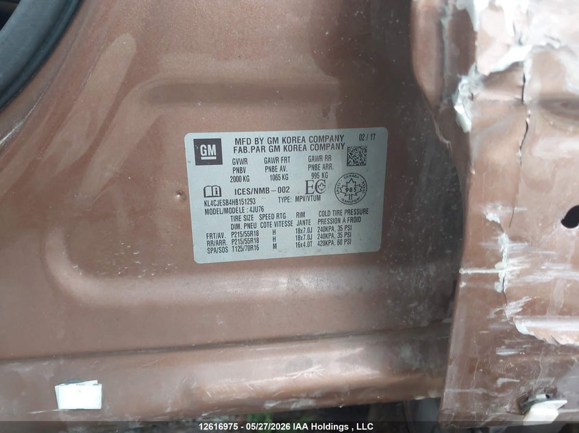 2017 Buick Encore Preferred VIN: KL4CJESB4HB151293 Lot: 12616975
