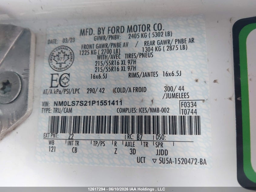 2023 FORD TRANSIT CONNECT XL VAN 2.0L I-4 DI, DOHC, VVT, 162HP