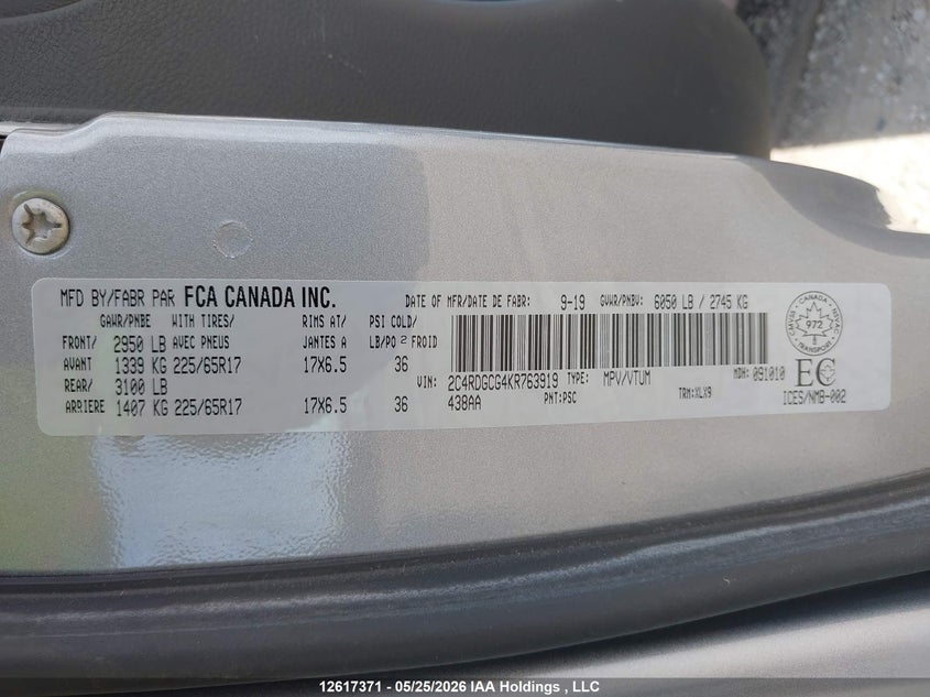 2019 Dodge Grand Caravan 35Th Anniversary Edition VIN: 2C4RDGCG4KR763919 Lot: 12617371