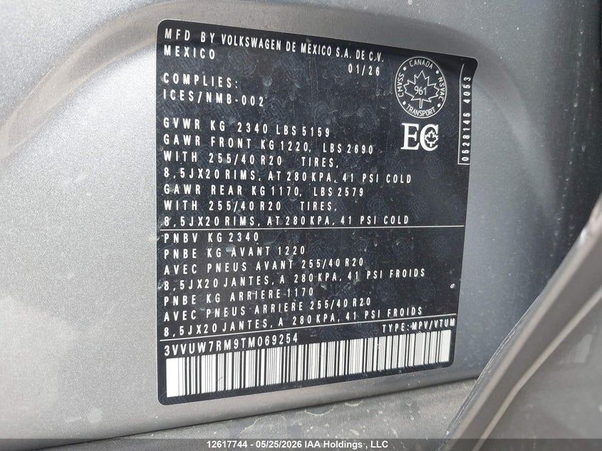 2026 Volkswagen Tiguan Sel R-Line Turbo VIN: 3VVUW7RM9TM069254 Lot: 12617744