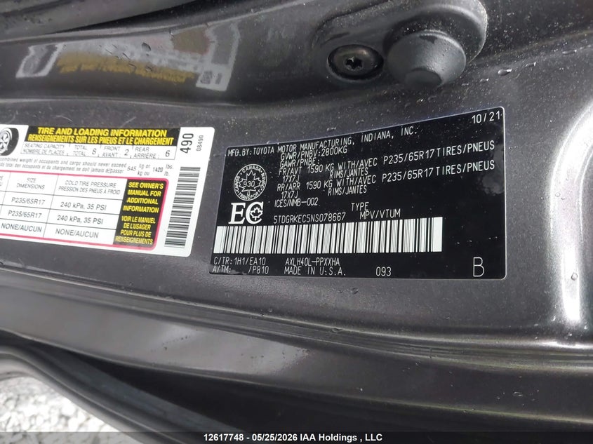 2022 Toyota Sienna Le/Xle/Xse/Limited/Platinum VIN: 5TDGRKEC5NS078667 Lot: 12617748