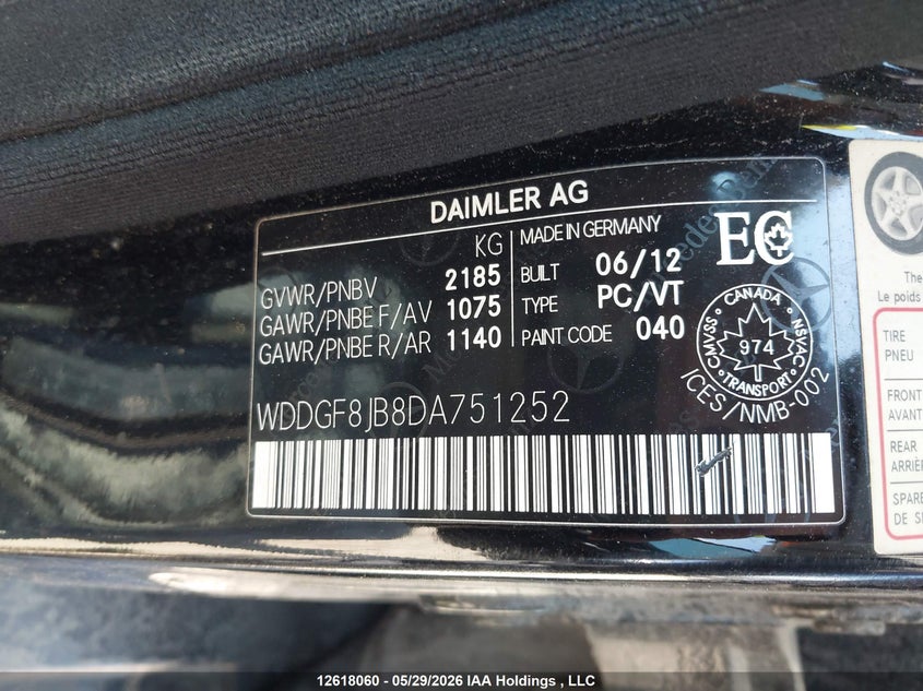 2013 Mercedes-Benz C 350 4Matic VIN: WDDGF8JB8DA751252 Lot: 12618060
