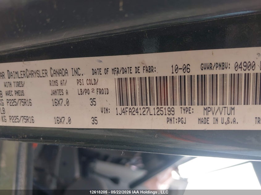 2007 Jeep Wrangler X VIN: 1J4FA24127L125199 Lot: 12618205