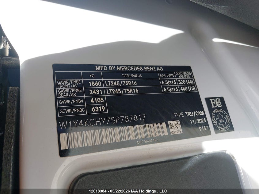 2025 Mercedes-Benz Sprinter 2500 VIN: W1Y4KCHY7SP787817 Lot: 12618384
