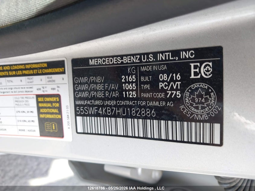2017 Mercedes-Benz C 300 4Matic VIN: 55SWF4KB7HU182886 Lot: 12618786