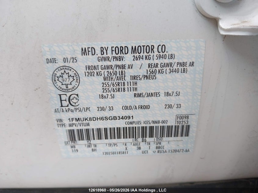 2025 FORD EXPLORER SPORT UTILITY VEHICLE 2.3L I-4 DI, DOHC, VVT, TURBO, 300HP