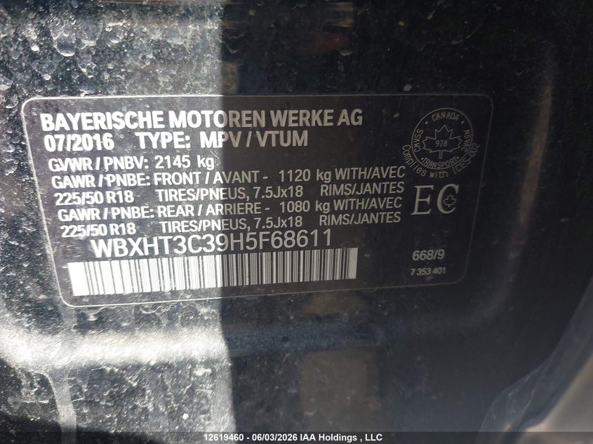 2017 BMW X1 xDrive28I VIN: WBXHT3C39H5F68611 Lot: 12619460
