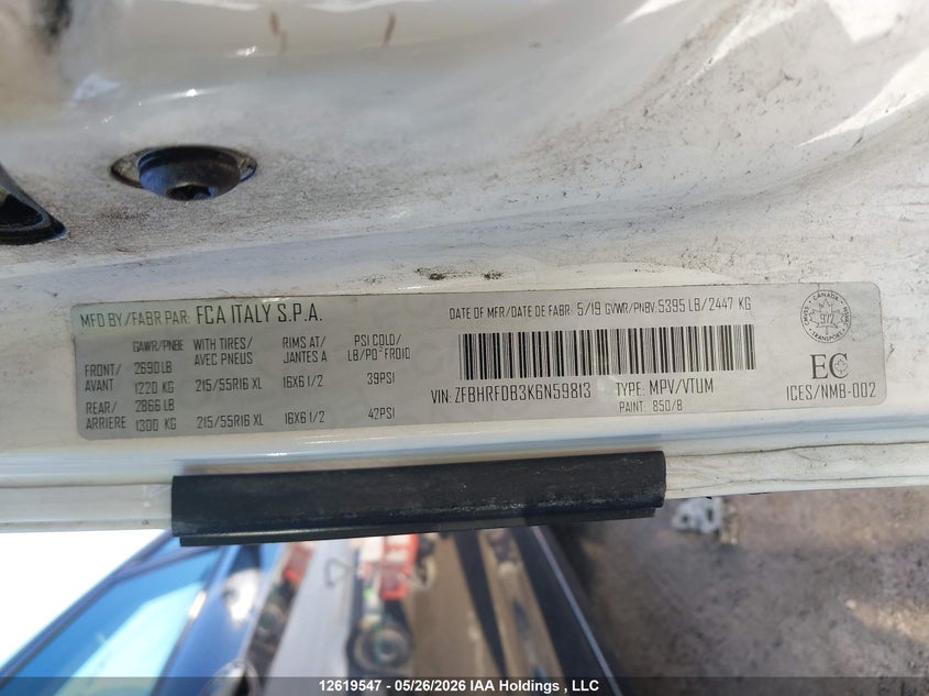 2019 Ram Promaster City Tradesman Slt VIN: ZFBHRFDB3K6N59813 Lot: 12619547