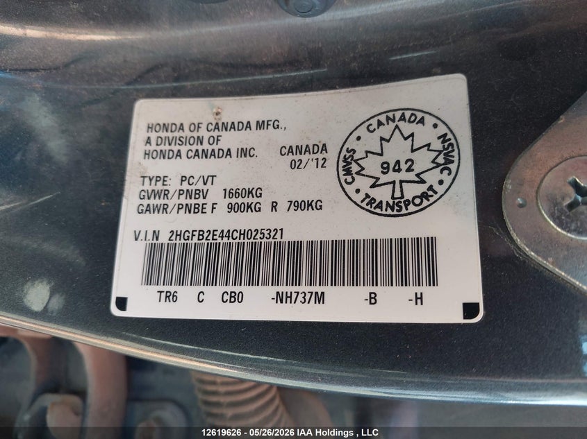 2HGFB2E44CH025321 2012 Honda Civic 1.8 Lx Grey