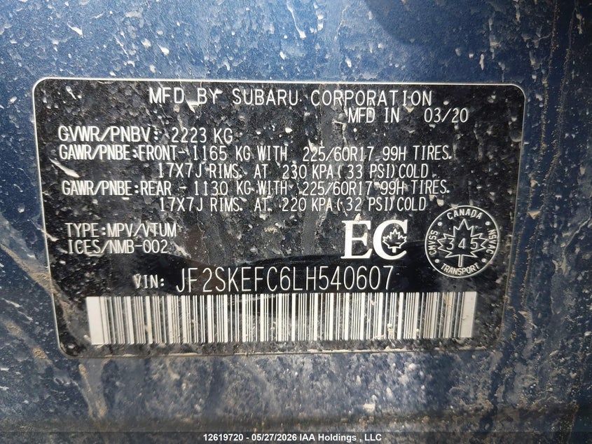 2020 Subaru Forester 2.5 Convenience blue Lot 111012619720 Vin JF2SKEFC6LH540607