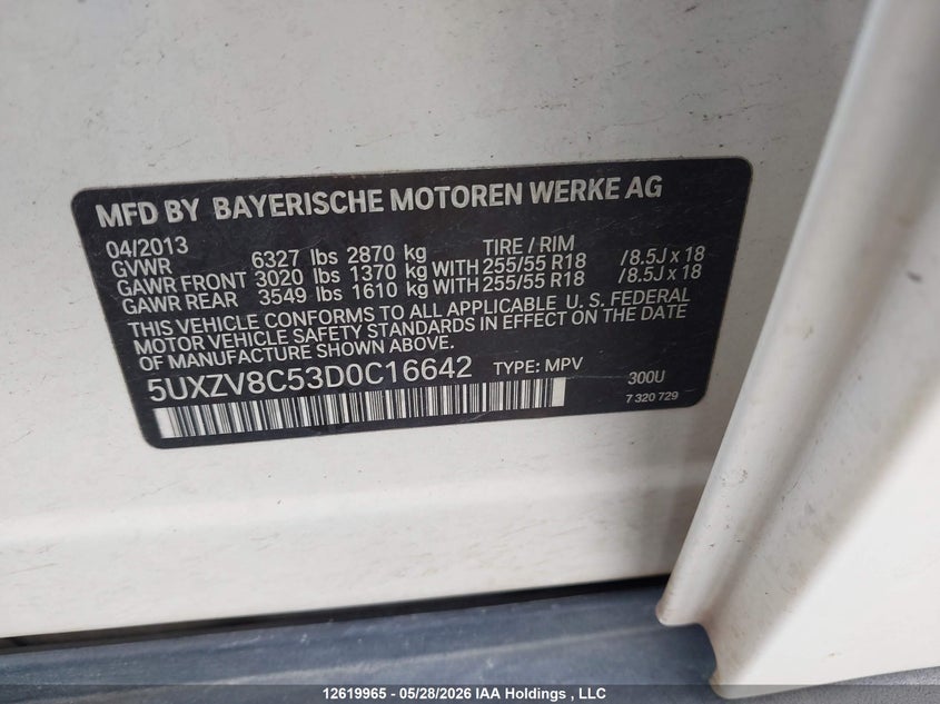 2013 BMW X5 xDrive50I VIN: 5UXZV8C53D0C16642 Lot: 12619965