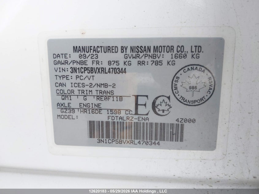 2024 Nissan Kicks S VIN: 3N1CP5BVXRL470344 Lot: 12620183