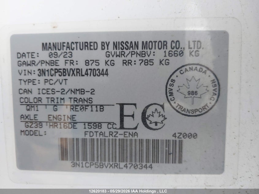2024 Nissan Kicks S VIN: 3N1CP5BVXRL470344 Lot: 12620183
