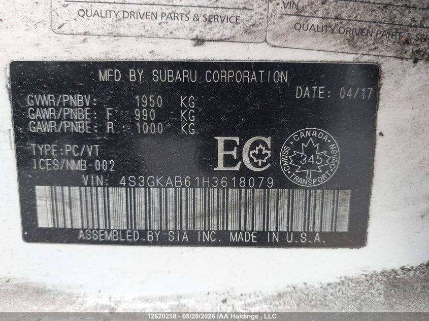 2017 Subaru Impreza Premium VIN: 4S3GKAB61H3618079 Lot: 12620258