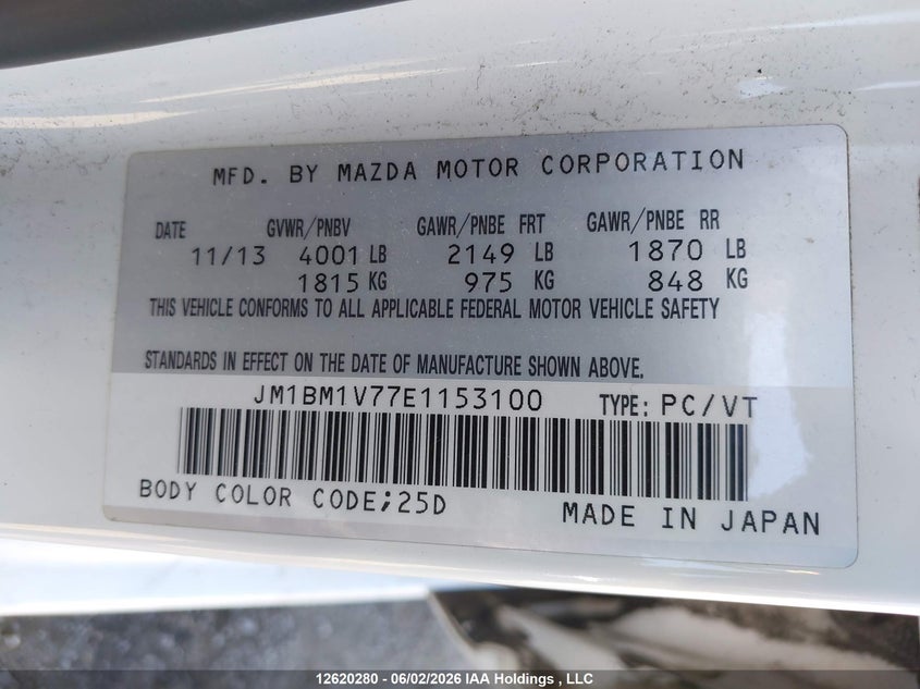 2014 Mazda Mazda3 Gs-Sky VIN: JM1BM1V77E1153100 Lot: 12620280
