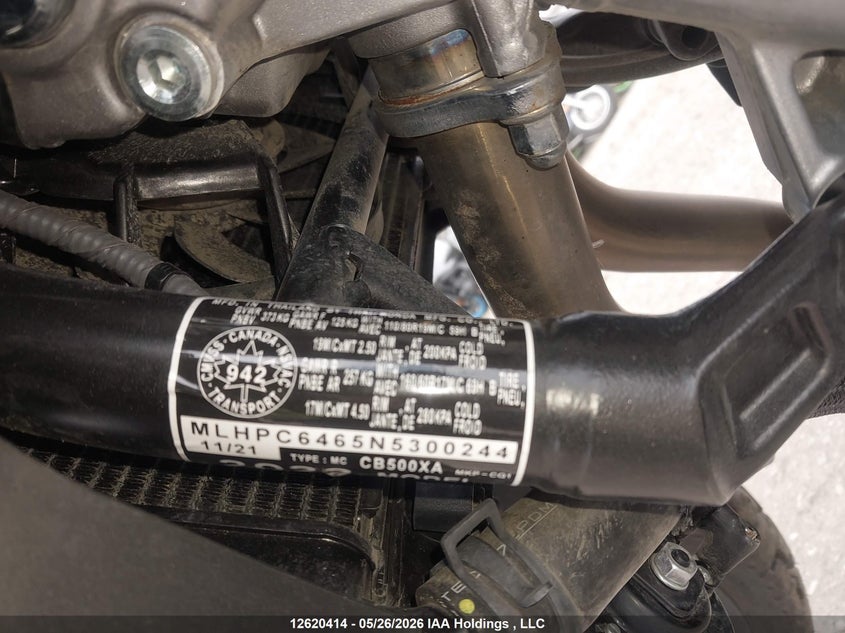 2022 Honda Cb500 Xa VIN: MLHPC6465N5300244 Lot: 12620414