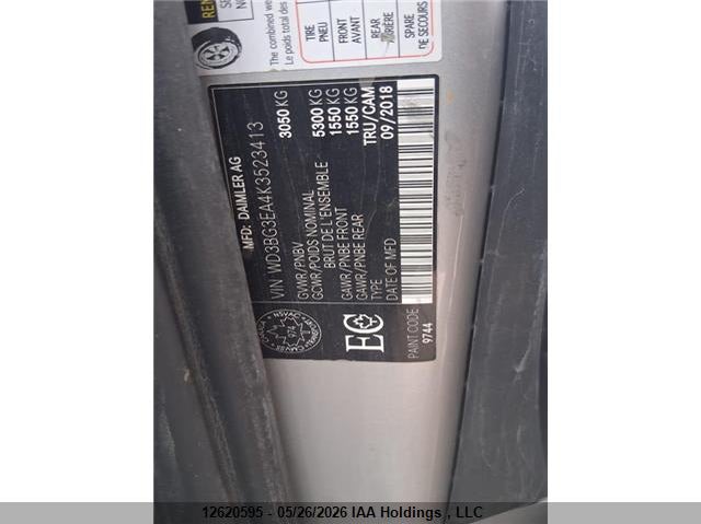 2019 Mercedes-Benz Metris VIN: WD3BG3EA4K3523413 Lot: 12620595