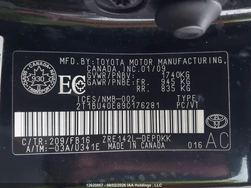 2009 TOYOTA COROLLA SEDAN 1.8L I-4 DOHC, VVT, 132HP