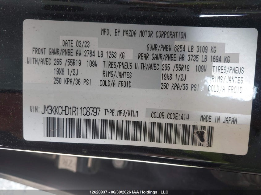 2024 Mazda Cx-9 VIN: JM3KKCHD1R1108797 Lot: 12620937