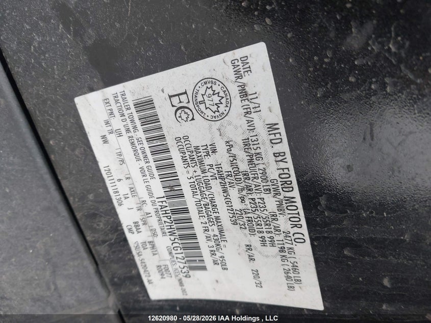 1FAHP2HW5CG127539 2012 Ford Taurus 3.5 Sel black
