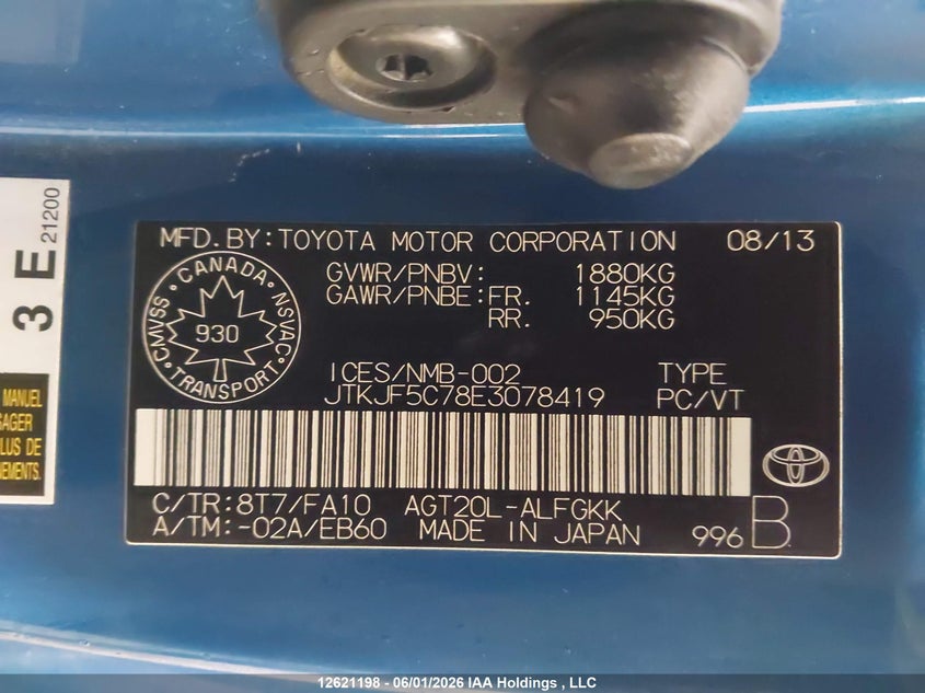 2014 Scion Tc VIN: JTKJF5C78E3078419 Lot: 12621198