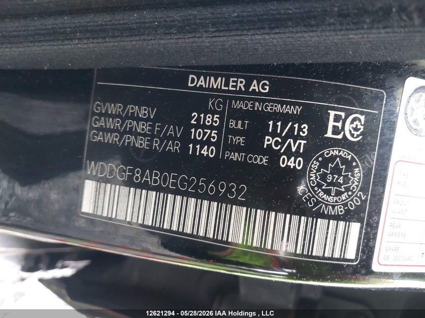 2014 Mercedes-Benz C-Class VIN: WDDGF8AB0EG256932 Lot: 12621294
