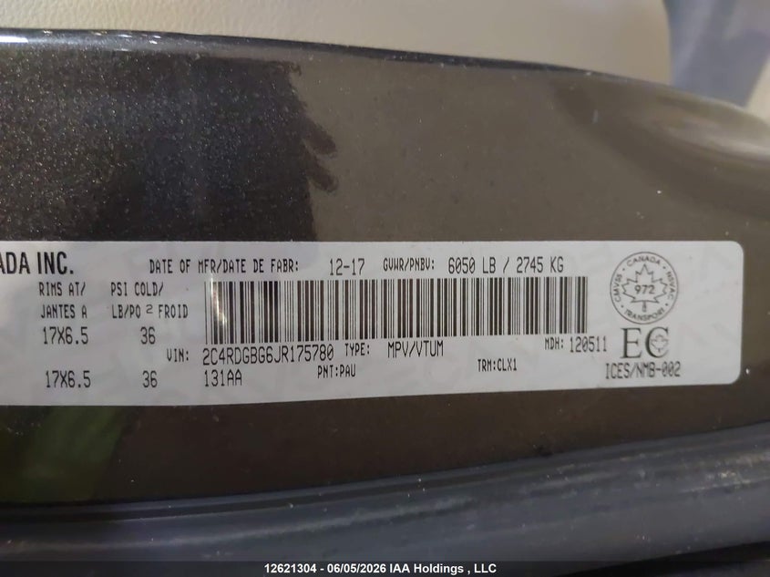 2018 DODGE CARAVAN VAN 3.6L V-6 DOHC, VVT, 283HP