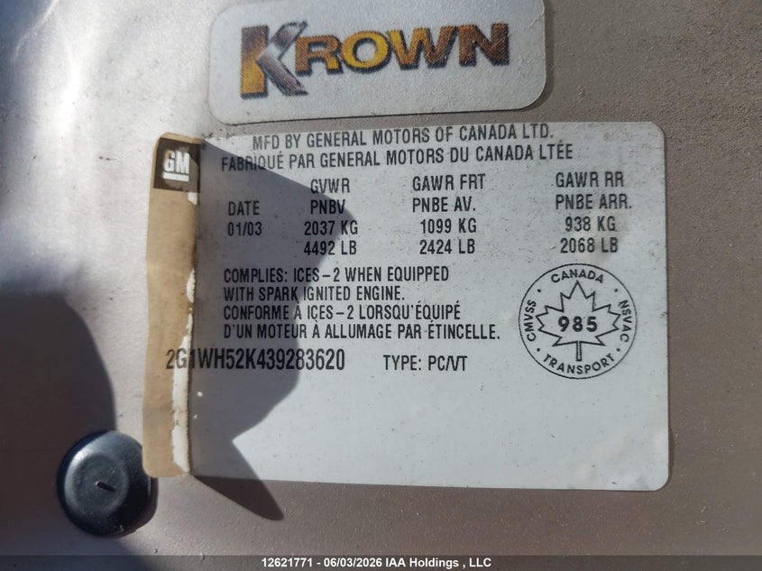 2003 CHEVROLET IMPALA SEDAN N/A