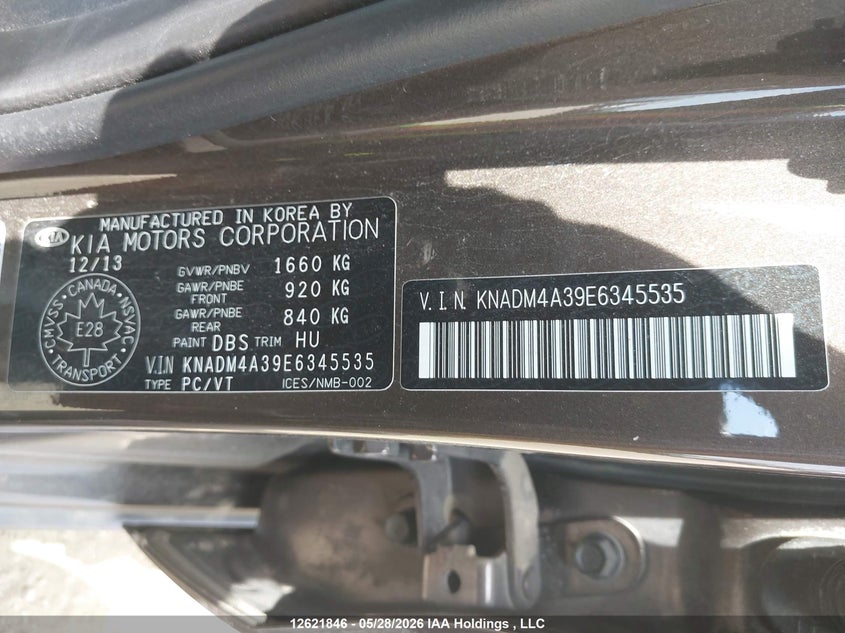 2014 Kia Rio Ex/Ex+/Lx/Lx+/Sx VIN: KNADM4A39E6345535 Lot: 12621846
