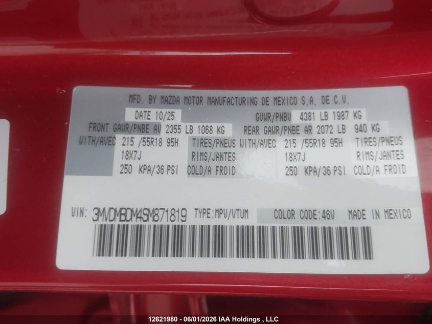 2025 Mazda Cx-30 Premium VIN: 3MVDMBDM4SM871819 Lot: 12621980
