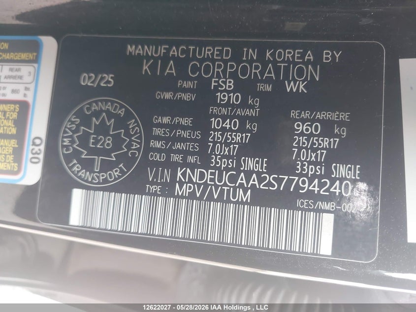 2025 KIA SELTOS SPORT UTILITY VEHICLE 2.0L I4 FI DOHC 16V NF4