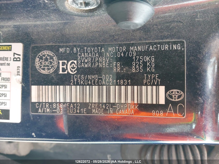 2010 Toyota Corolla Matrix VIN: 2T1KU4EE0AC211831 Lot: 12622072