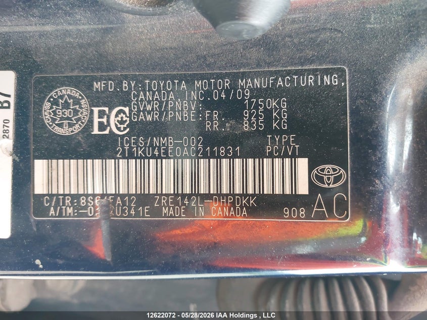 2010 Toyota Corolla Matrix VIN: 2T1KU4EE0AC211831 Lot: 12622072