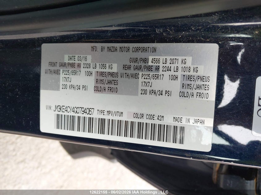 2016 Mazda Cx-5 Gs VIN: JM3KE4CY4G0794067 Lot: 12622155
