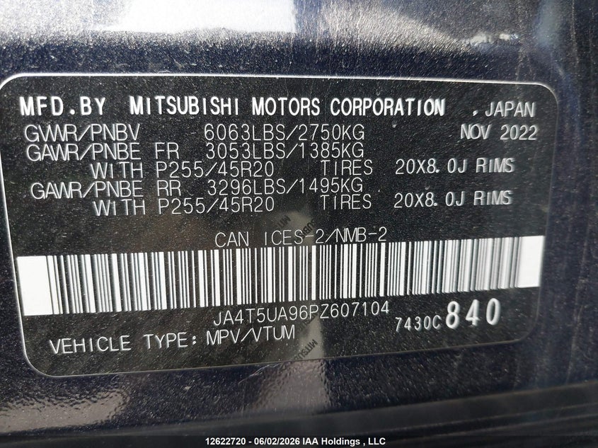 2023 Mitsubishi Outlander Phev Le/Sel VIN: JA4T5UA96PZ607104 Lot: 12622720
