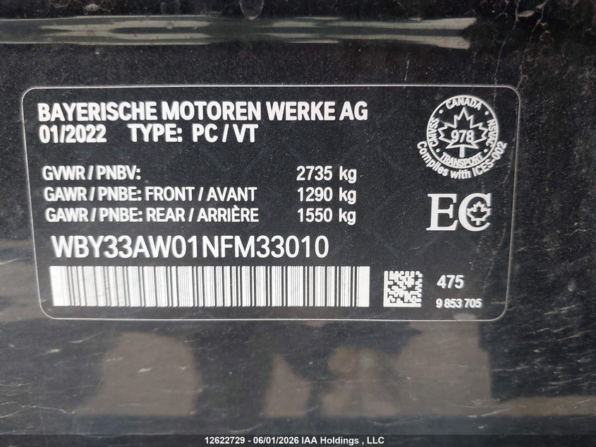2022 BMW I4 M50 VIN: WBY33AW01NFM33010 Lot: 12622729