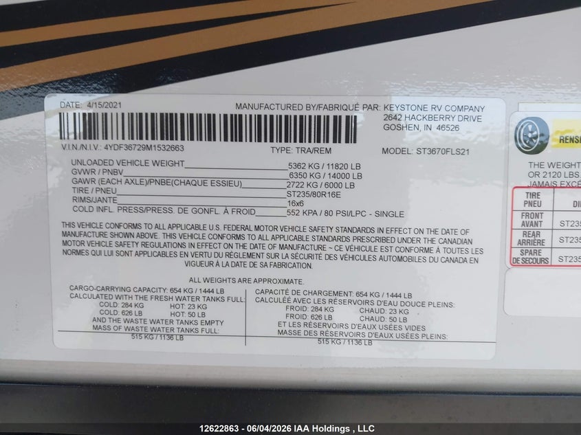 2021 OTHER KEYSTONE SPRINTER TRAILER N/A
