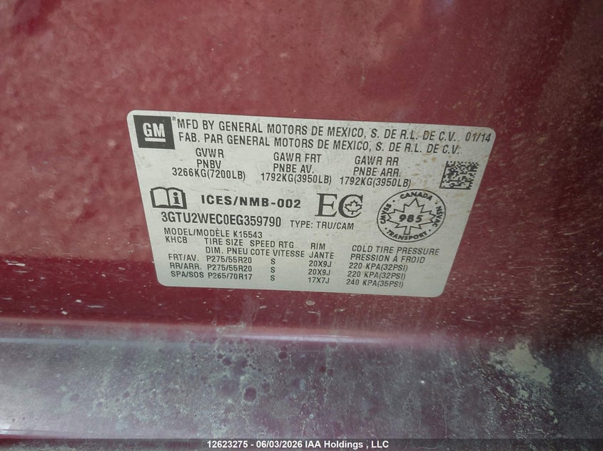 2014 GMC Sierra 1500 Denali VIN: 3GTU2WEC0EG359790 Lot: 12623275
