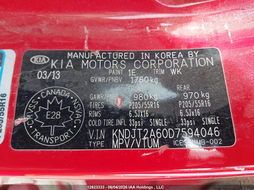 2013 Kia Soul +/!/Sport VIN: KNDJT2A60D7594046 Lot: 12623333