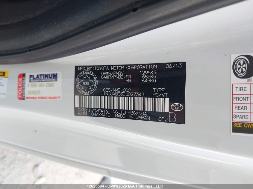 2014 SCION IQ COUPE 1.3L I4 FI DOHC 16V NF4