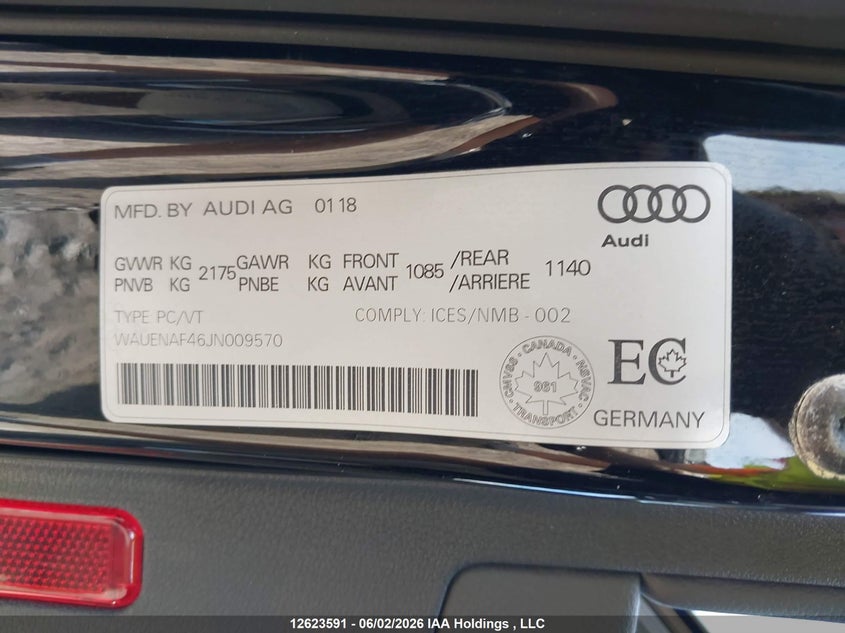 2018 AUDI A4 SEDAN 2.0L I-4 DI, DOHC, VVT, TURBO, 252HP