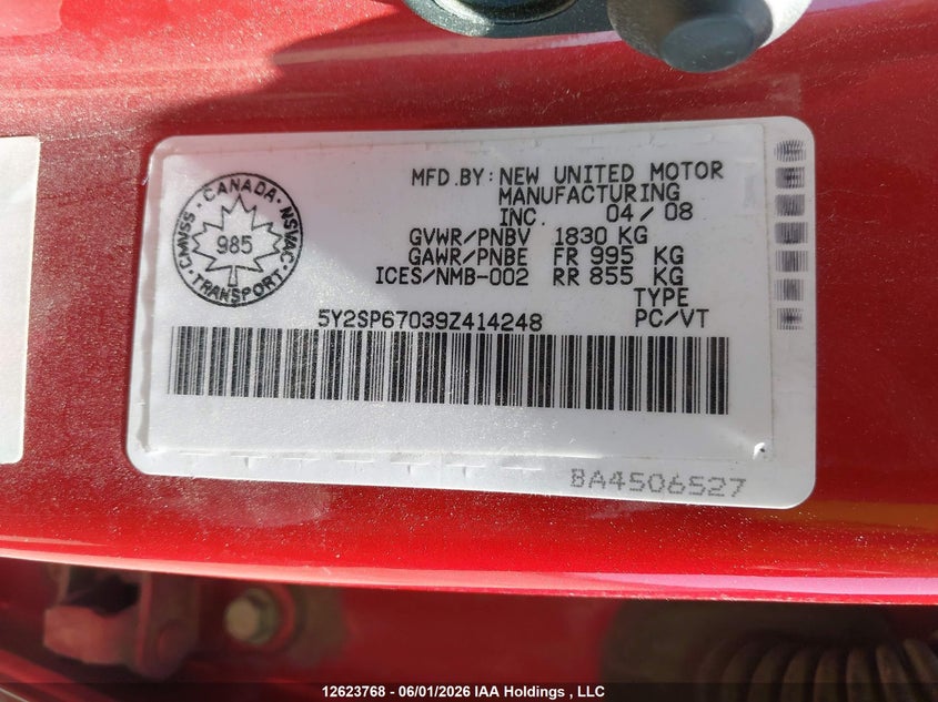 2009 Pontiac Vibe VIN: 5Y2SP67039Z414248 Lot: 12623768