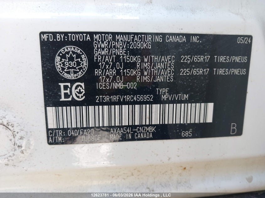 2024 Toyota Rav4 Xle/Xle Premium VIN: 2T3R1RFV1RC456952 Lot: 12623781