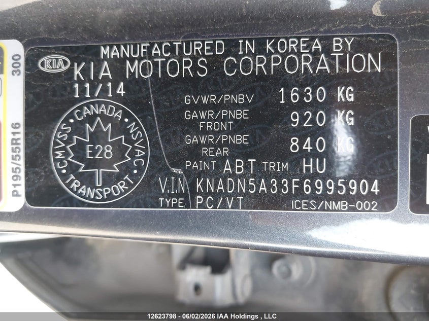 2015 Kia Rio Ex/Lx/Lx+/Sx VIN: KNADN5A33F6995904 Lot: 12623798