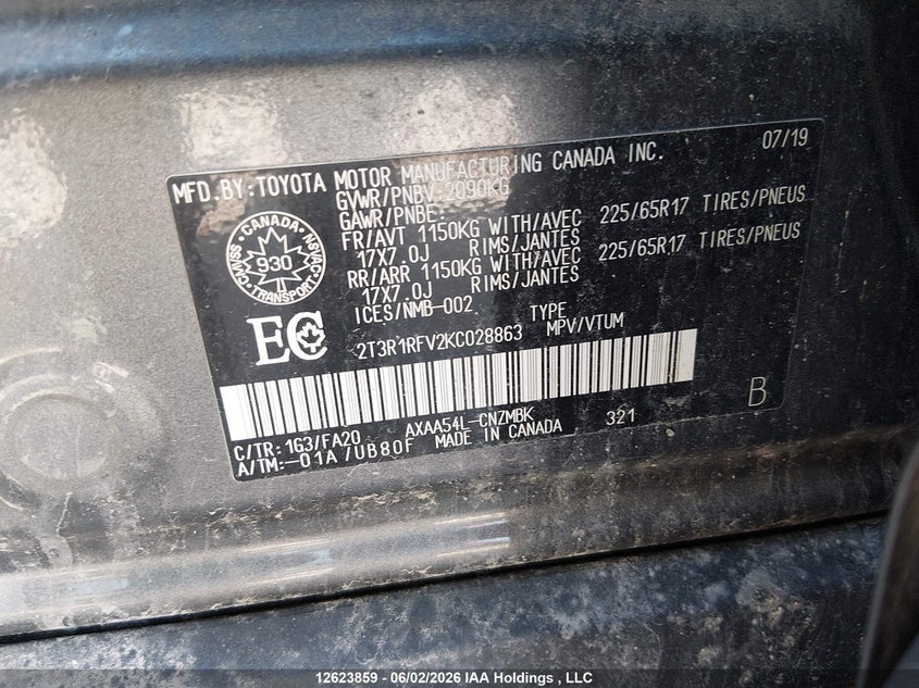 2019 TOYOTA RAV 4 SPORT UTILITY VEHICLE 2.5L I-4 DI, DOHC, VVT, 203HP