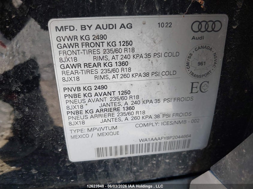 2023 Audi Q5 Komfort 45 VIN: WA1AAAFY8P2044664 Lot: 12623948