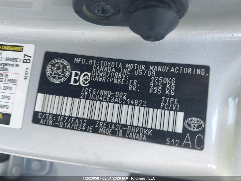 2010 TOYOTA MATRIX SEDAN 1.8L I-4 DOHC, VVT, 132HP