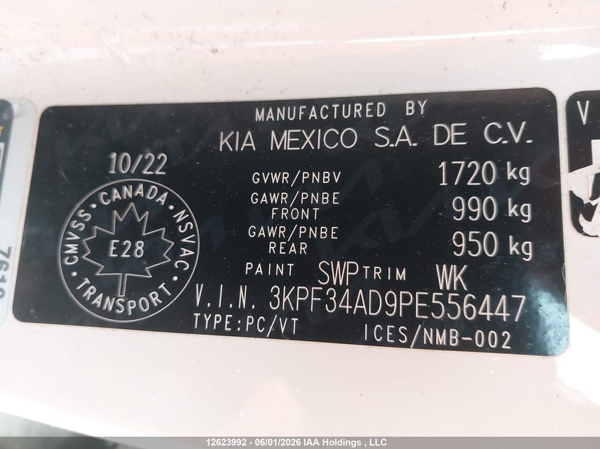 2023 Kia Forte Ex/Ex Premium/Ex+/Gt-Line VIN: 3KPF34AD9PE556447 Lot: 12623992