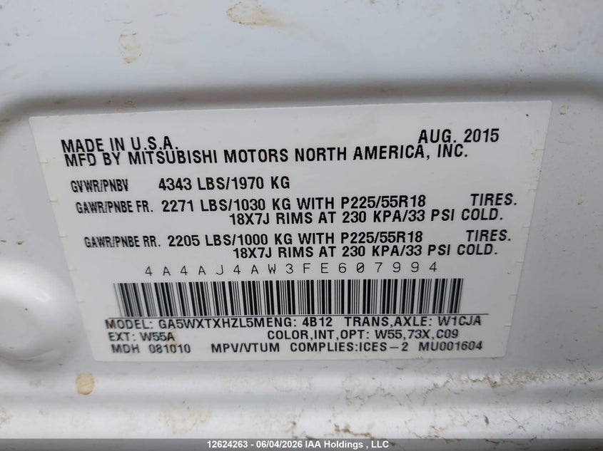 2015 Mitsubishi Rvr Gt VIN: 4A4AJ4AW3FE607994 Lot: 12624263